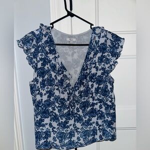 Rails Blue Floral Ruffle Blouse Brand New